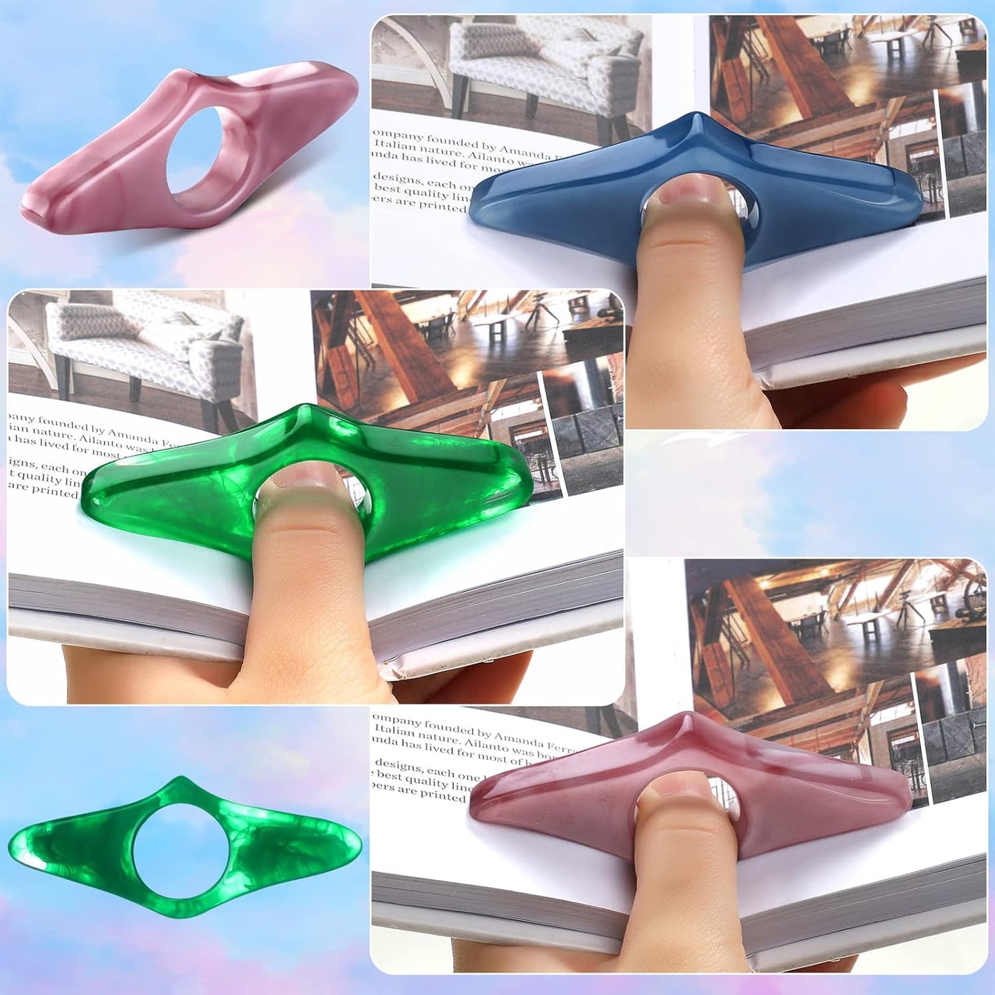 3 Pieces Christmas Gift Thumb Book Page Holder Resin Thumb Bookmark Personalized Reading Ring Handmade Reading Accessories for Teachers Readers Book Lovers