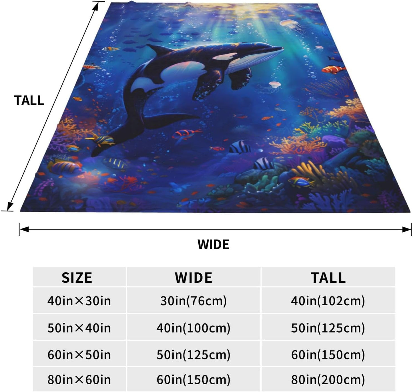 Orca Blanket Gifts for Kids Adults, Flannel Killer Whales Throw Blankets for Bed Living Room Sofa Couch Traveling Camping, Soft Warm Lightweight Plush Fish Ocean Orca Decor 50x60in