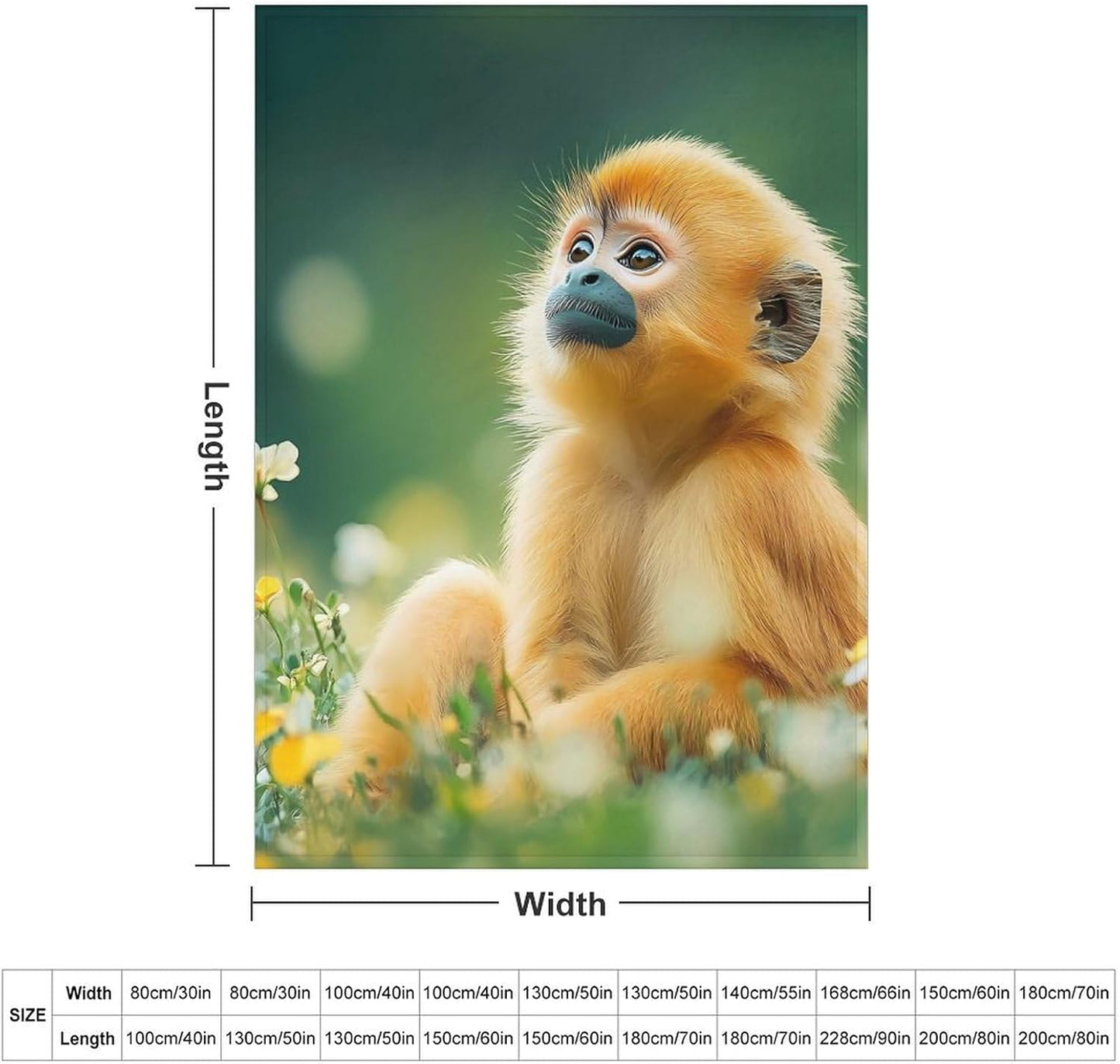 Wildlife Baboon Monkey Animal Throw Blanket for Couch Bed Plush Cozy Fuzzy Flannel Blanket for All Season 55"x70"