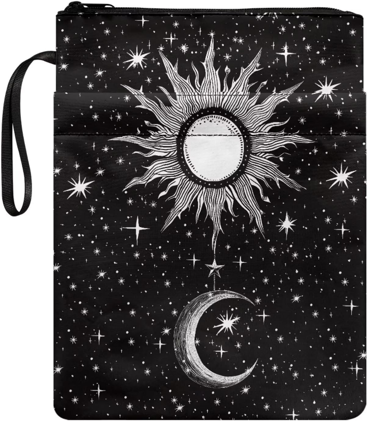 chaqlin Book Protector Sleeve for Book Lovers Gifts Moon & Sun Stars Washable Paperback Bookcover Pouch with Zipper and Front Pocket for Women Bookish Bookworm Library Reading Club