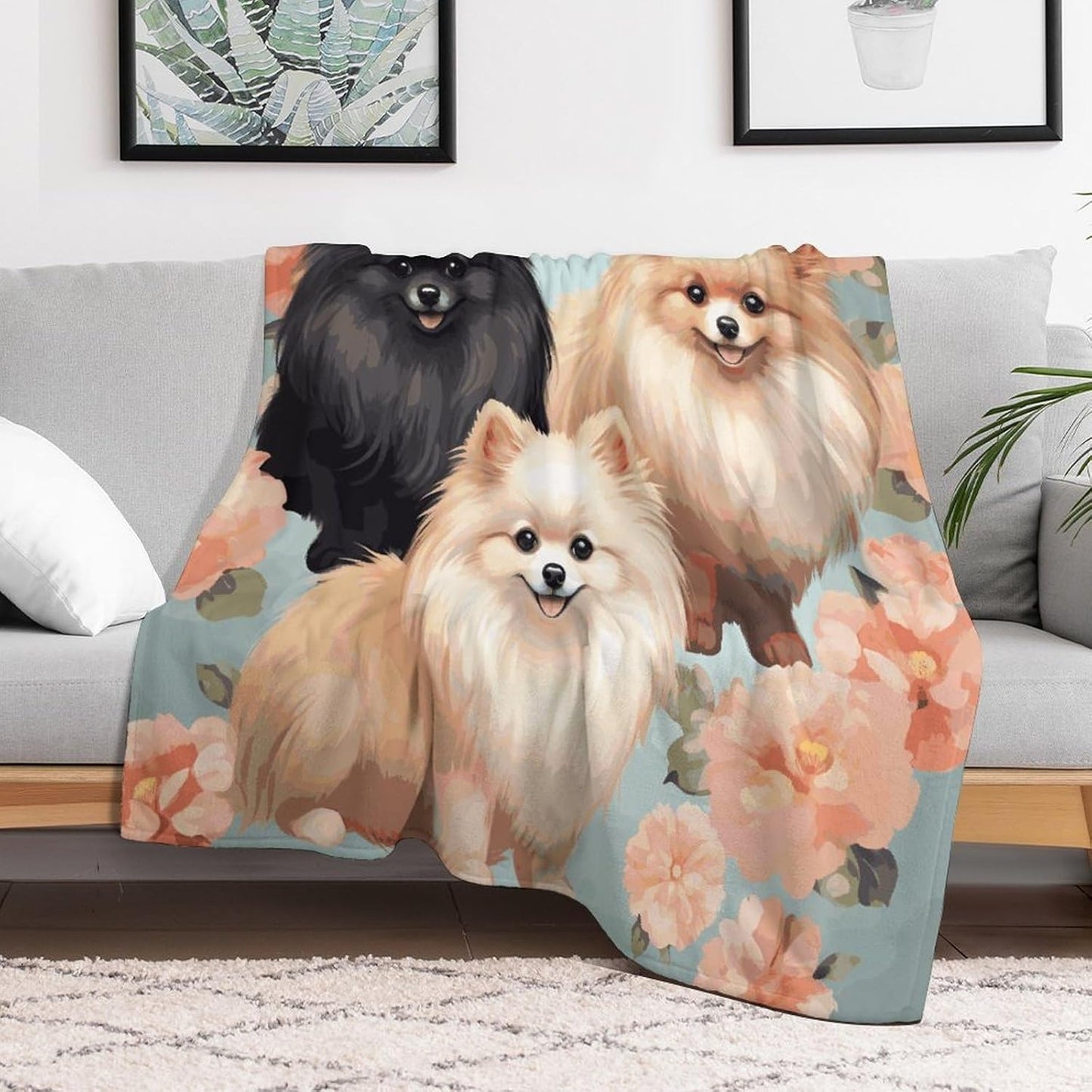 Pomeranians Pattern Blanket Super Soft Lightweight Throw Blanket Cute Cozy Warm Bed Blanket Decorative Fuzzy Blanket All-Season Home Decor Gift for Sofa Couch Living Room 50"*60"（130 * 150cm）