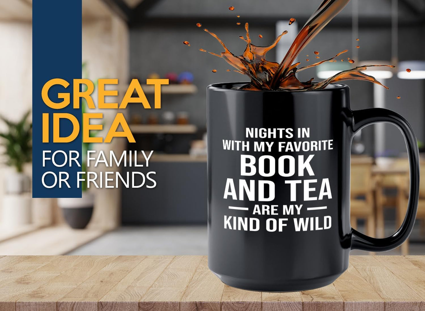 Book Lover Coffee Mug 15oz Black -Book and Tea - Gift For Poets Bookish People Bibliophile Librarian Book Club Reader