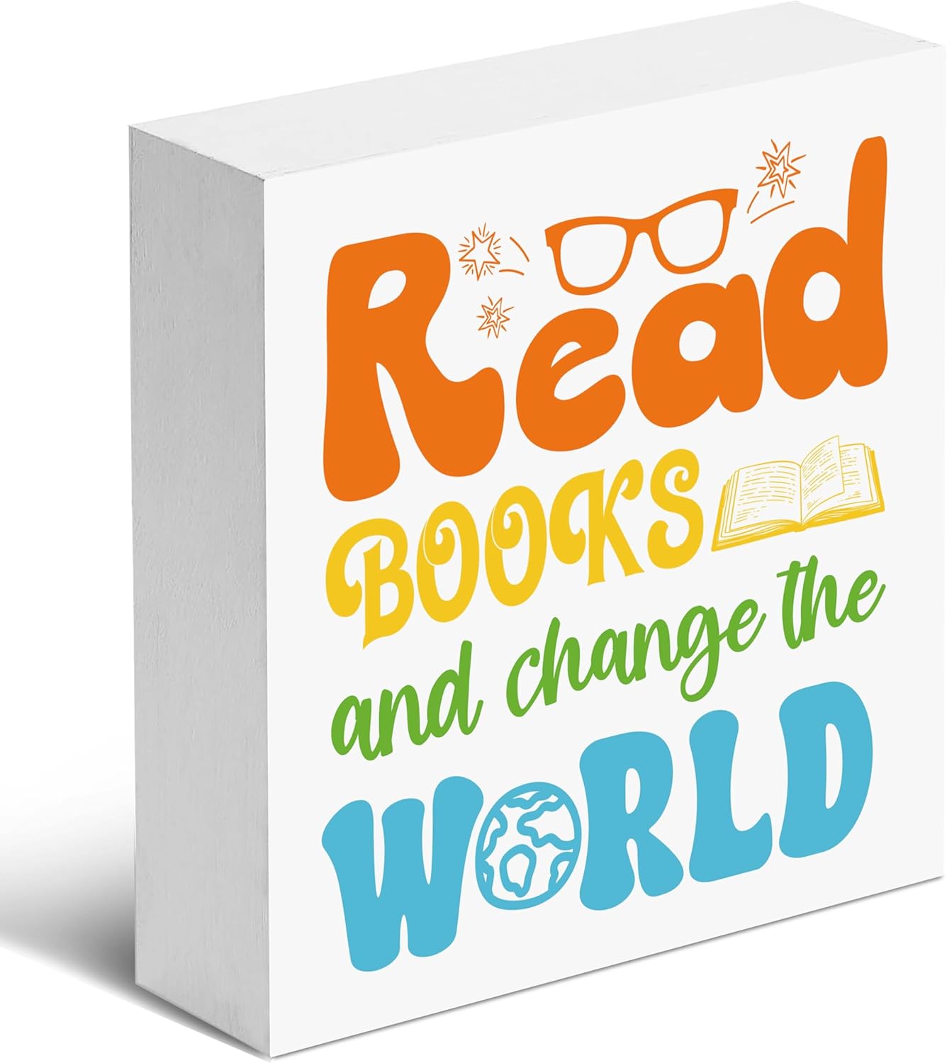 Inspirational Wooden Box Sign, Read Books & Change The World, Motivational Desk Decoration for Bedroom, Classroom, Library, Dorm, Reading Room, Gifts for Back-to-school Season, Birthday. (037)