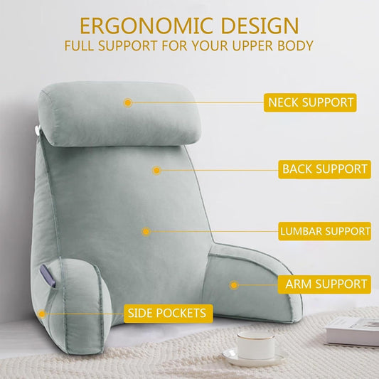 Backrest Cushion with Armrests, Reading Cushion for Bed, Back Support Cushion with Arms for Working on Laptop, Reading, Gaming, Watching TV ( Color : Champagne , Size : 75*40*58cm(with headrest)
