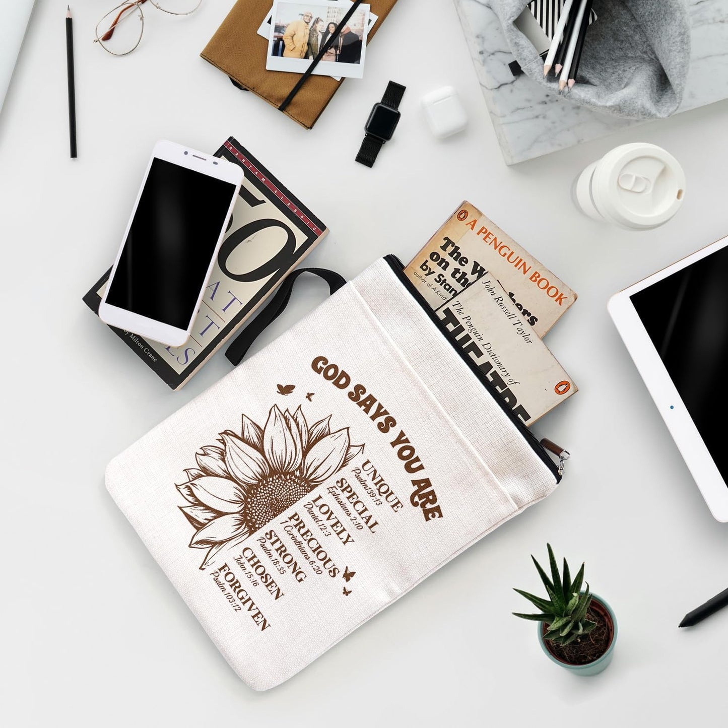 Bible Book Covers for Christian Book Lovers Women with Zipper & Handle, Birthday Reading Day Thankful Gifts for Friends - God Says You are Beautifull Sunflower Decor Book Sleeve Encourage Gifts