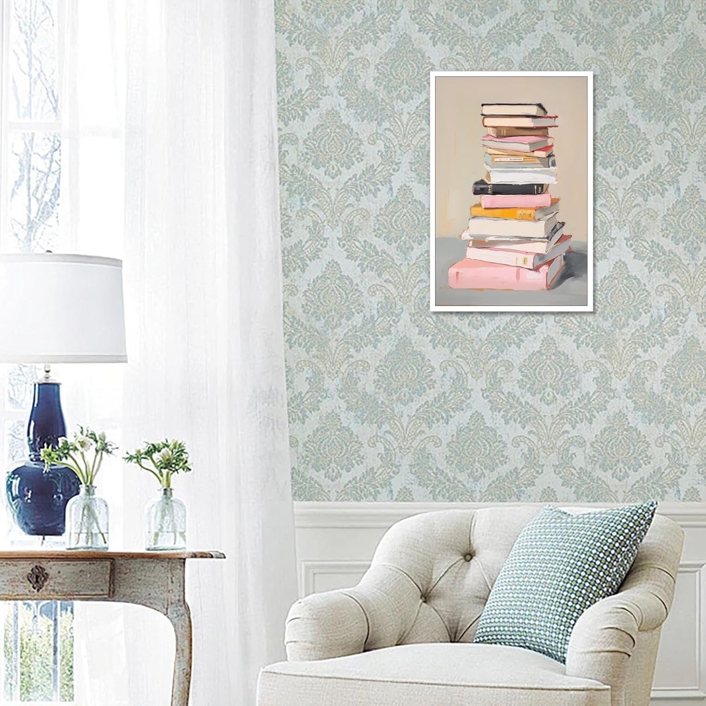 Book Lover Canvas Wall Art Trendy Colorful Book Stack Poster Inspirational Pastel Bookshelf Educational Prints Painting For Home Bedroom Classroom Library Living Room 12x16in Unframed