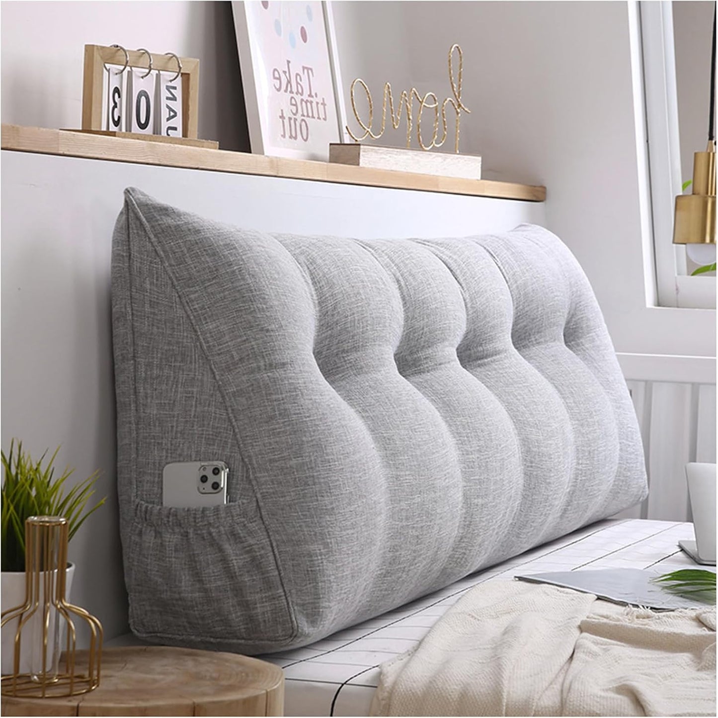 Headboard Wedge Reading Pillow, Headboard Backrest Wedge Pillow Twin with Detachable Cover, Back Support Cushion, Lumbar Support Cushion Waist Backrest,H,120cm