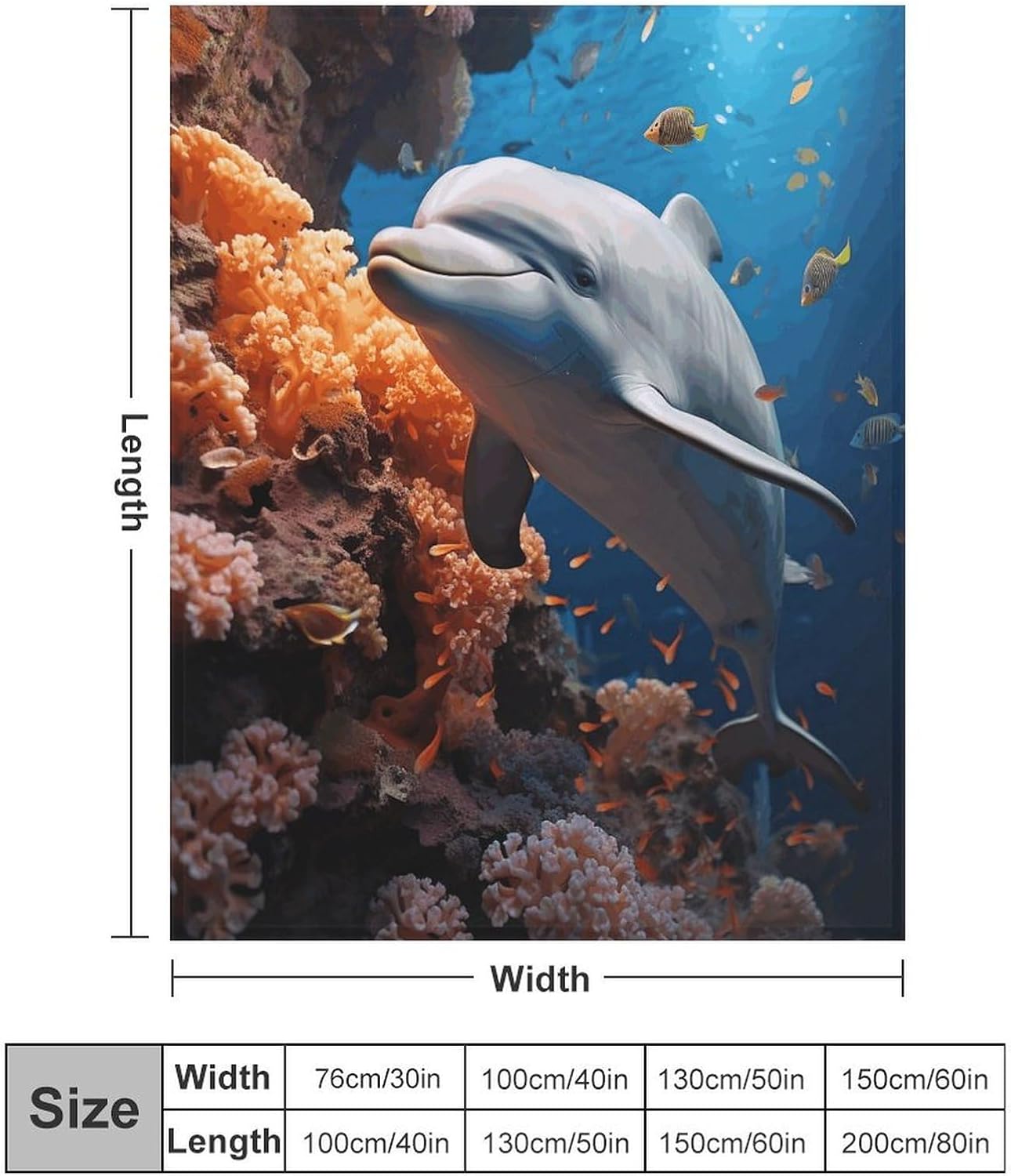 Dolphin On Coral Throw Blanket for Couch Super Soft Warm Lightweight Throw Blankets Cozy Flannel Bed Blanket Cute Decorative Blankets for All Seasons Home Decor Gift 60"*80"（150 * 200cm）