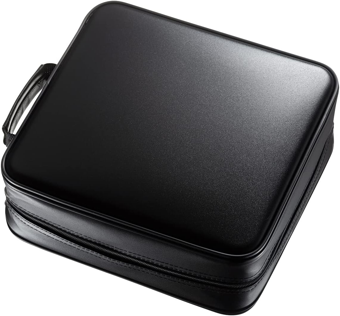 SANWA 320 Capacity CD Case, Large CD Sleeves, Portable DVD VCD Storage Box, Portable Zipper Bag, EVA Protective Blu-ray Wallet with Handle, For Car, Home, Office, Games Disc, Audio Music, Black