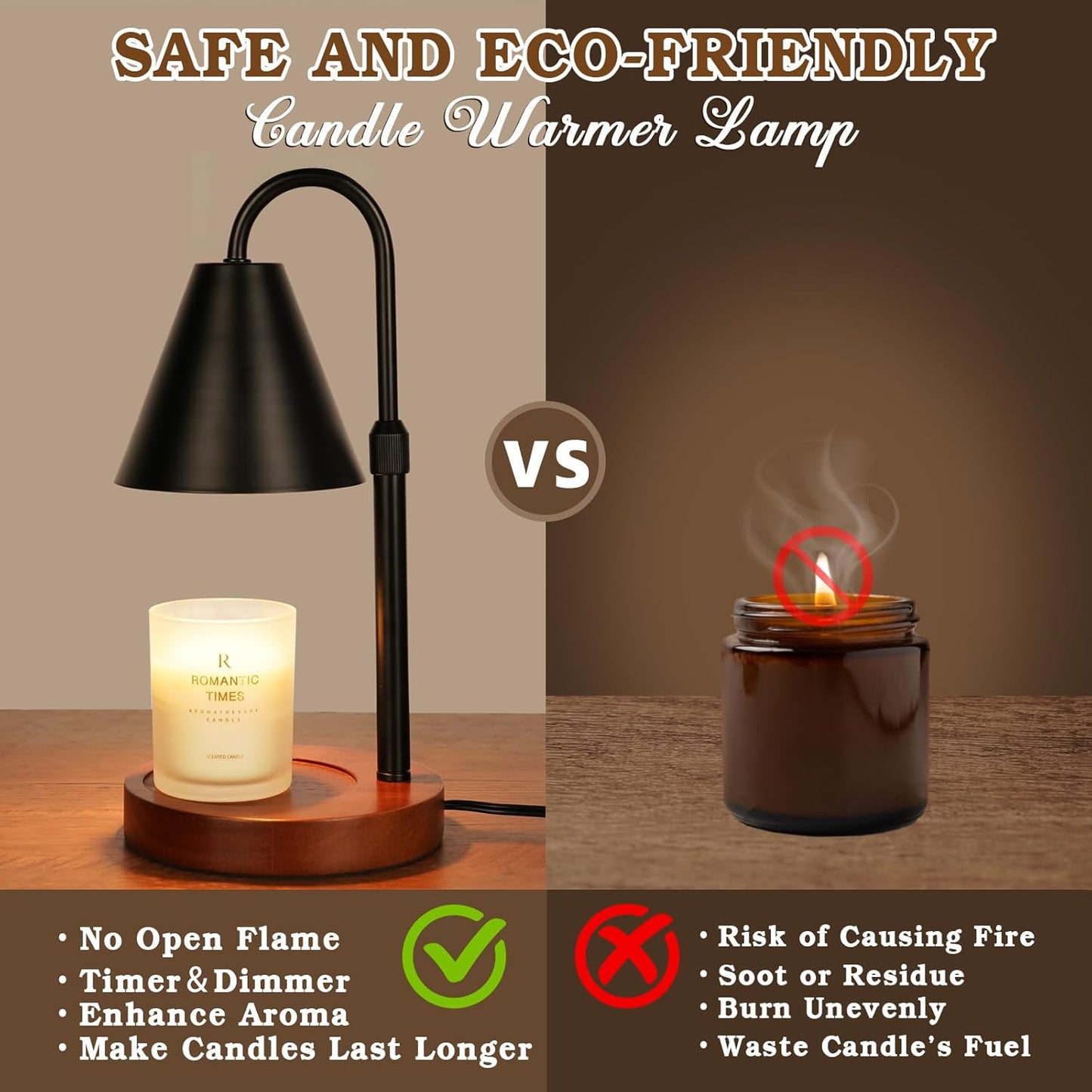 Candle Warmer Lamp with Timer Dimmable, Birthday Gifts for Women Mom, Adiustable Height Modern Candle Warmer Black Candle Lamp for Jar Candle, Home Decor Vintage Wax Warmer with 2 Bulbs