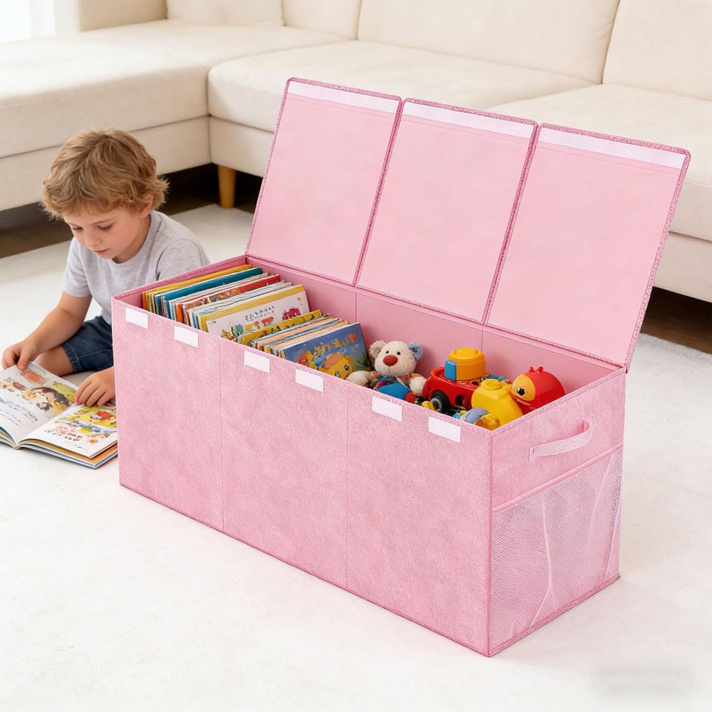 High Capacity Folding Storage Game Items Books and Clothes Using Soft Linen Fabric Holder Case 145L Load Storage Bin