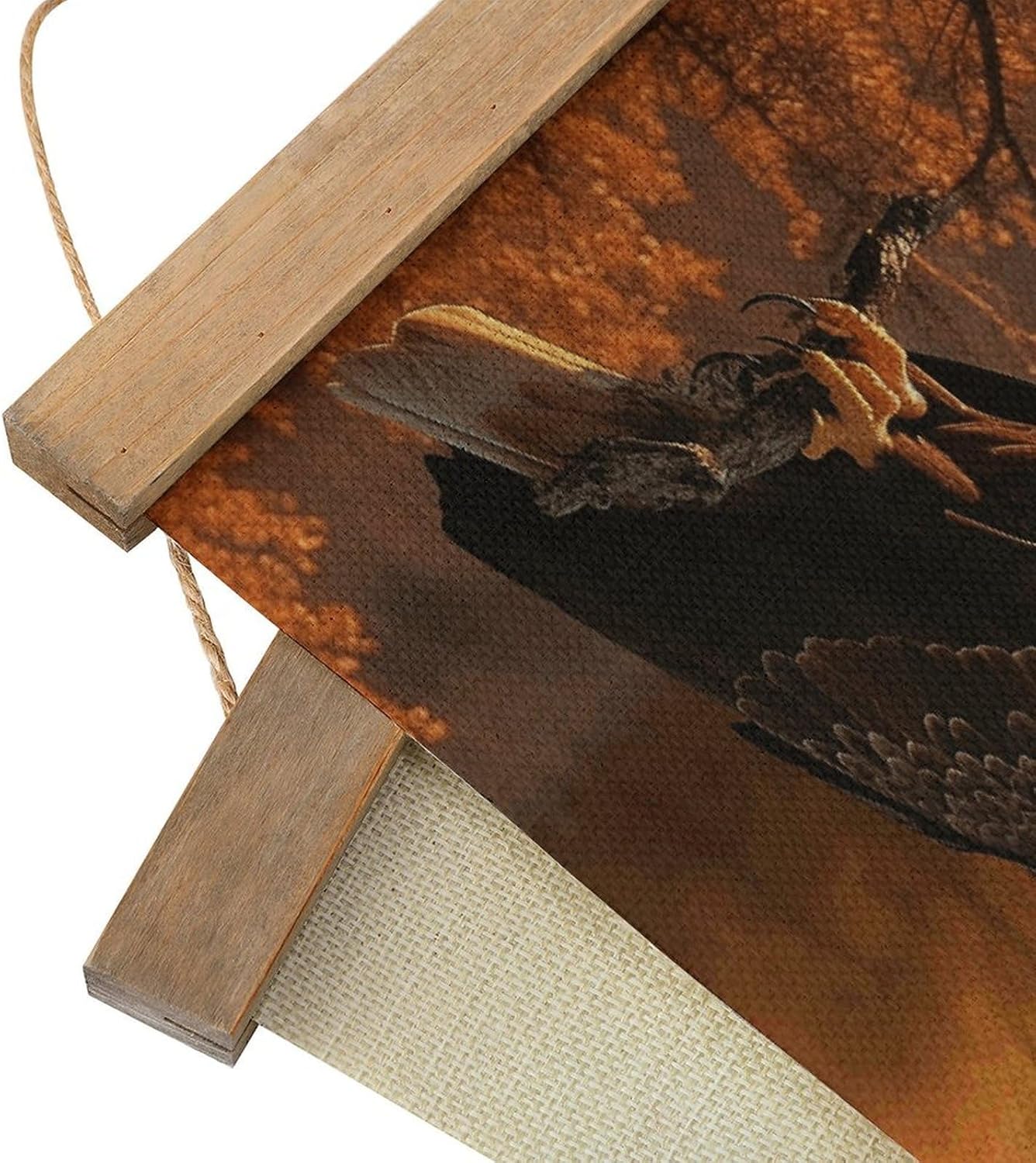 Vintage Golden Sunset Bald Eagle Poster with Wooden Frame Personalized Linen Hanging Scroll Painting Rustic Wall Hanging Illustrative Modern Artwork Decor for Home Living Room Bedroom Office