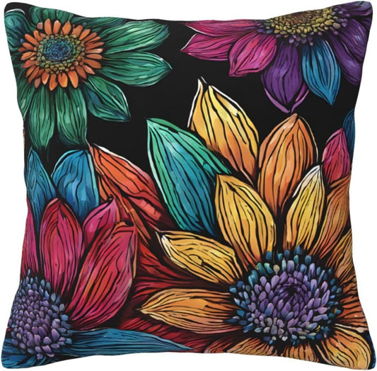 All-Season Square Pillow Covers 18"X18", Sunflowers, Decorative Throw Pillow Covers for Sofa Bed Couch, Hidden Zipper Cushion Cover, Square Lumbar & Accent Pillowcases for Home Decor