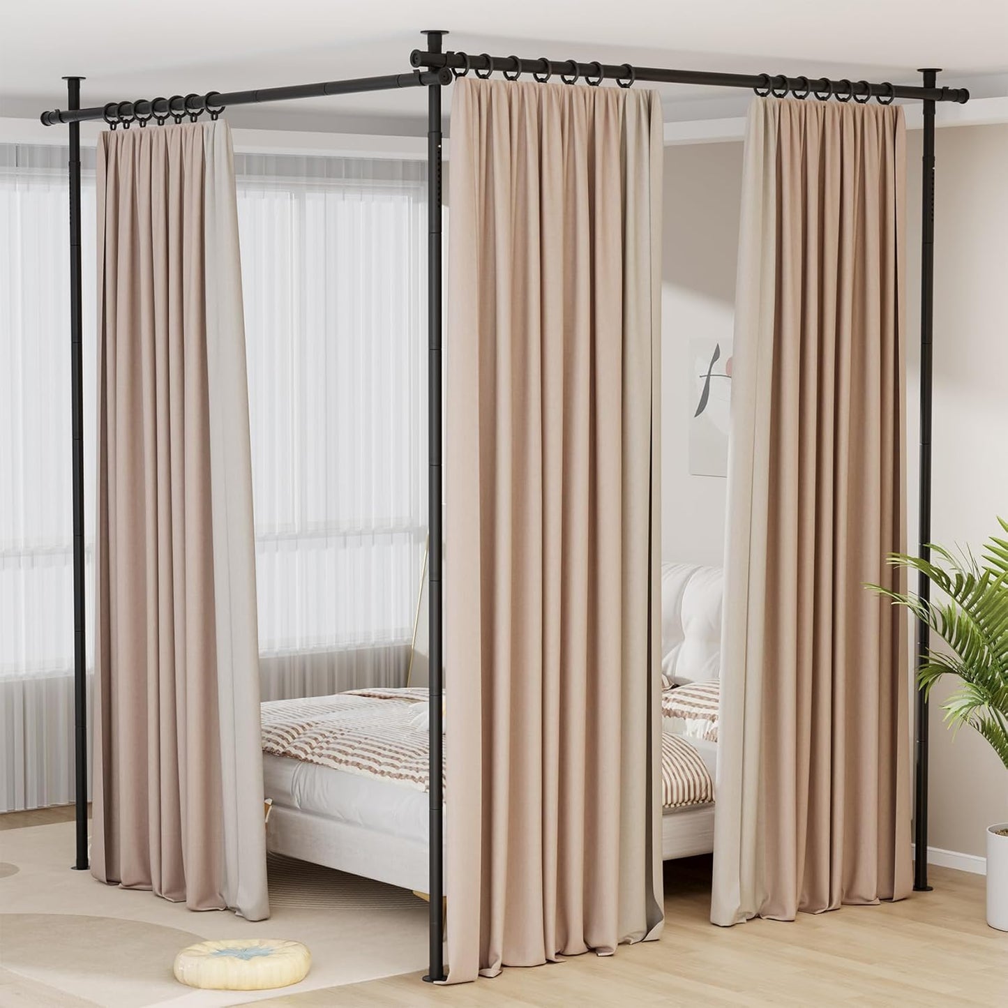 Mr IRONSTONE Room Divider Curtain Rod No Drilling, Partition Room Dividers 4-10ft(H) 28-144inch(W) Adjustable, Heavy Duty Tension Rod Floor to Ceiling Freestanding, Wall Divider for Room Separation