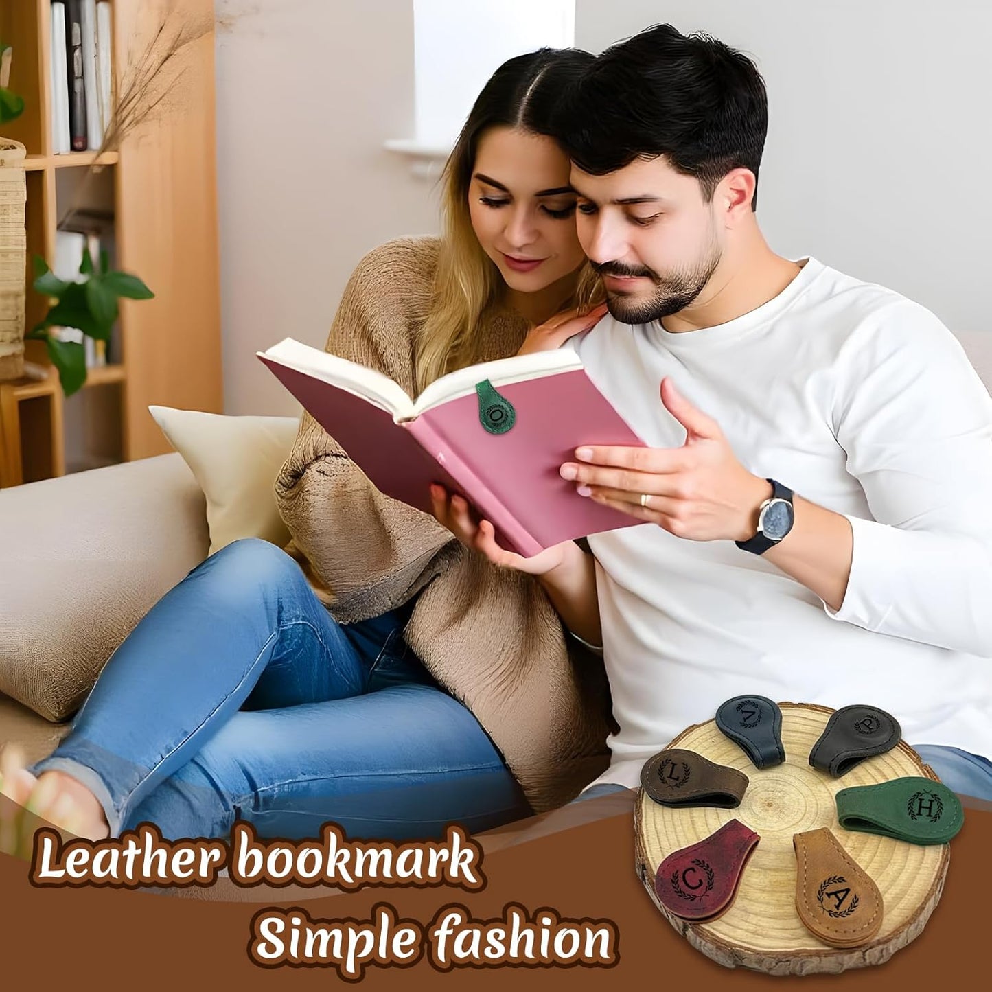 Personalized Magnetic Leather Bookmark - 26 Letters Vintage Engraved Book Marks,Custom Bookmark with Initial,Bookmarks for Women,Reading,Book Lovers (Blue, M)