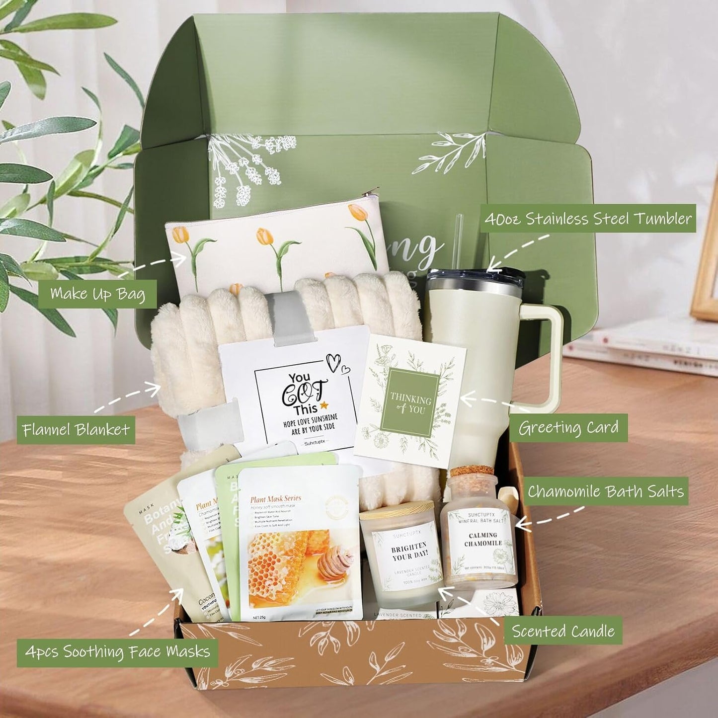 Birthday Gifts for Women Self Care Gifts Get Well Soon Gifts, Relaxing Spa Gifts Basket Care Package w/Luxury Flannel Blanket 40 oz Tumbler, for Her Wife Mom Friends Sister