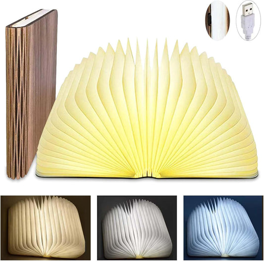 Anwick Lamp Book Large Size Folding Mood Light, Novelty LED Night Light, USB Large Capacity Rechargeable Wooden Table Lamp