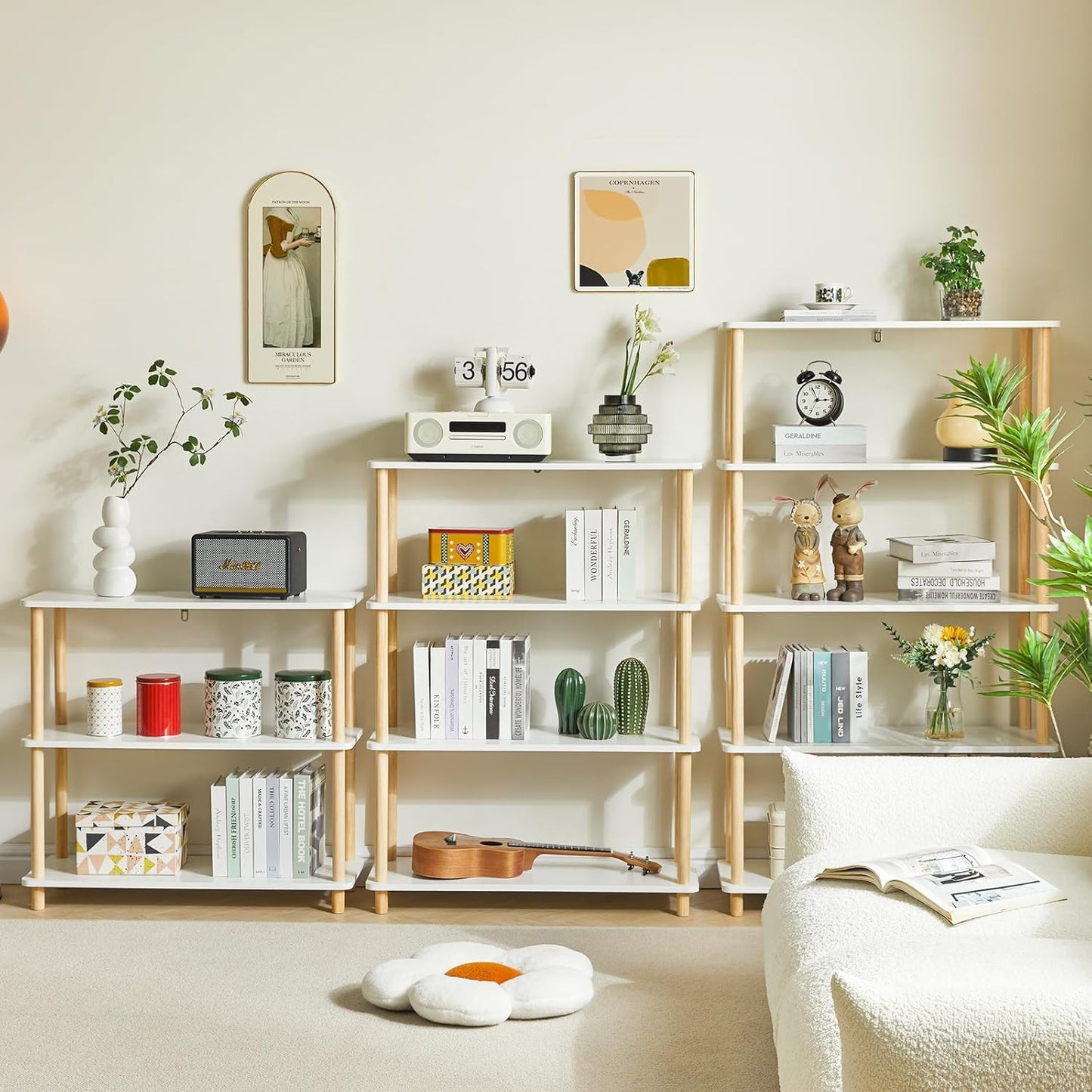 IBUYKE 3-Tier Wooden Open Bookcase - Modern Freestanding Bookshelf Storage Organizer,Standing Shelf Units,Multifunctional Display Stand for Bedroom, Living Room and Home Office,White WBC003W