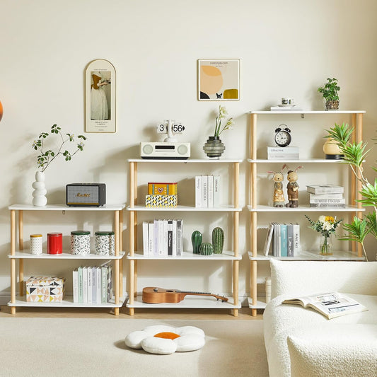 IBUYKE 3-Tier Wooden Open Bookcase - Modern Freestanding Bookshelf Storage Organizer,Standing Shelf Units,Multifunctional Display Stand for Bedroom, Living Room and Home Office,White WBC003W