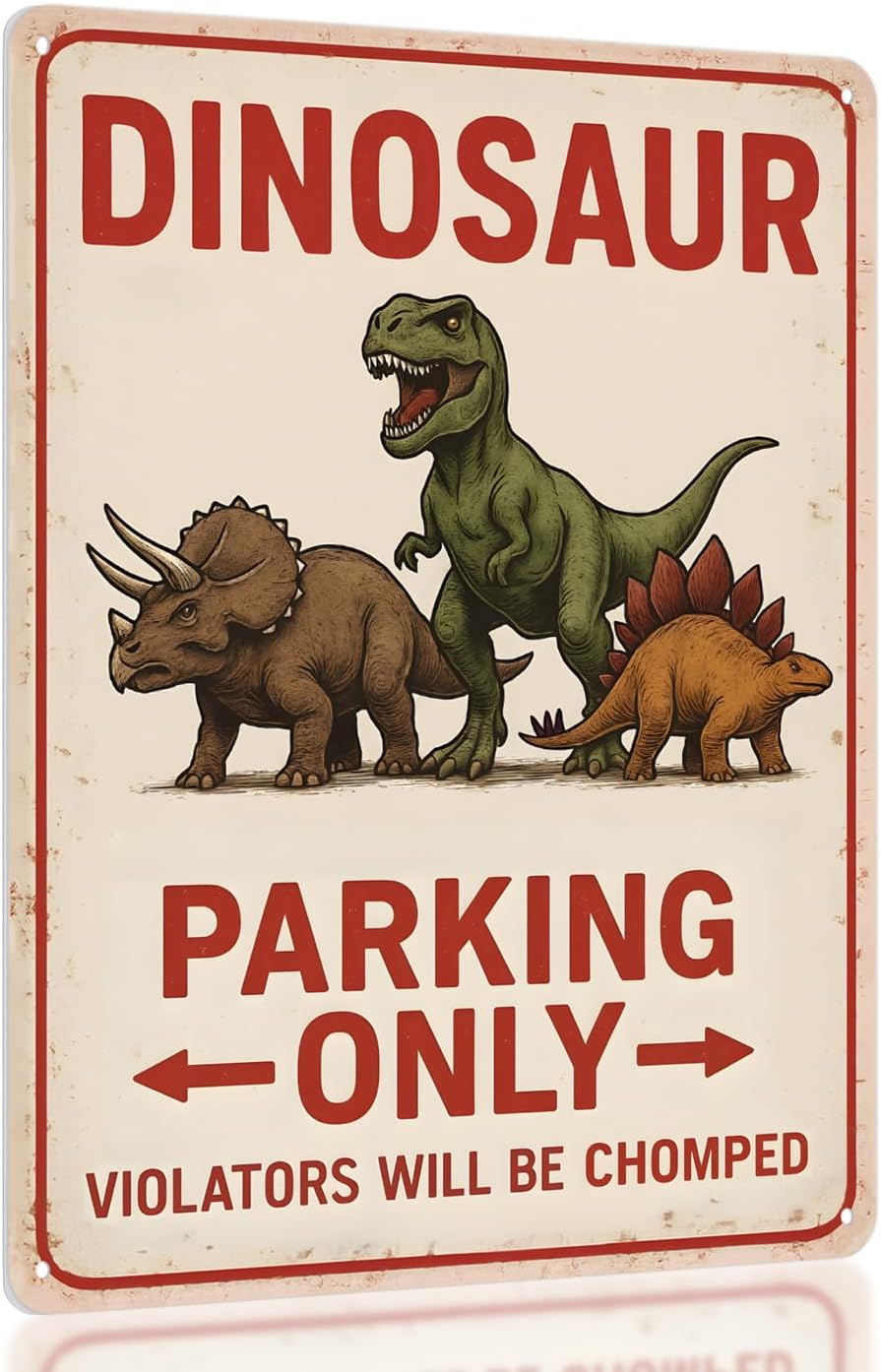 Dinosaur Parking Only Metal Sign – Dinosaur Room Decor for Boys, Dino Wall Bedroom Decor for Boys – 11×8.3″ Aluminum Dino Decorection for Toddler Boy Room, Birthday Party, Nursery, Playroom & Classroom Opix Design