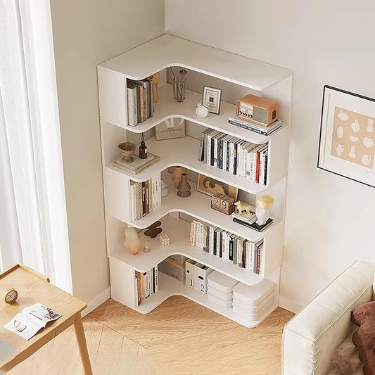 6-Tier Corner Bookshelf - Modern L-Shaped Bookcase with Anti-Drop Panel, Freestanding Etagere Shelf for Home Office & Living Room Storage, Stylish Display Rack