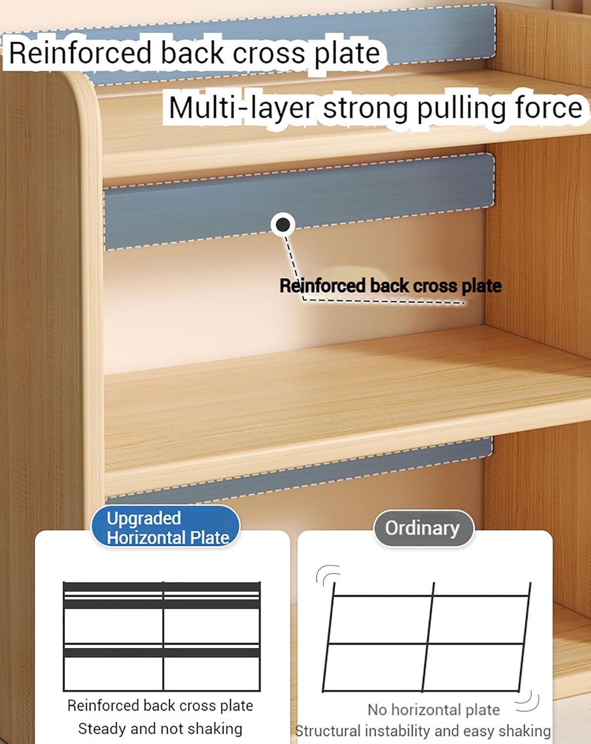 3-Tier Solid Wood Desktop Bookshelf, Freestanding Corner Shelf for Small Spaces, Modern Horizontal Bookcase (50x20x65CM, Color B) - Perfect for Home or Office