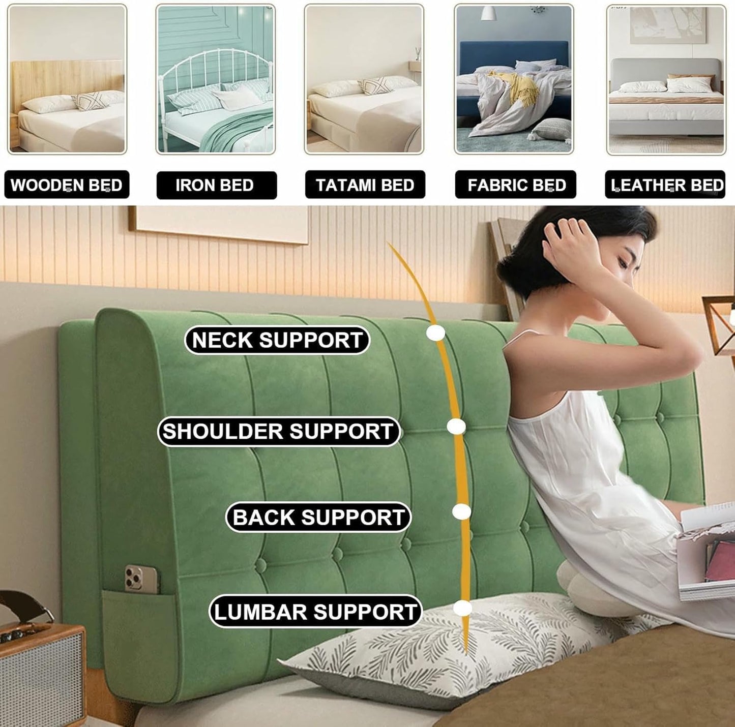 Headboard Bed Pillowboard Wall Mounted Large Backrest Neck Lumbar Support Cushion Solid Color Rectangle Removable Bedside Pillow for Sofa Bed Bunk Bed,Gray1,Straps 71"/Cal King