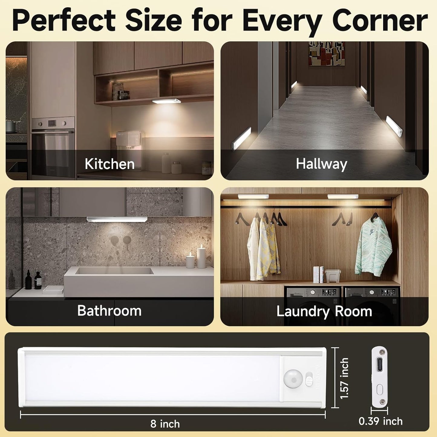 Under Cabinet Lighting, Rechargeable Motion Sensor Light with 3 Color Temps, Magnetic Dimmable Closet Lighting, Wireless Under Counter Lights for Kitchen, Laundry, Stair, Pantry