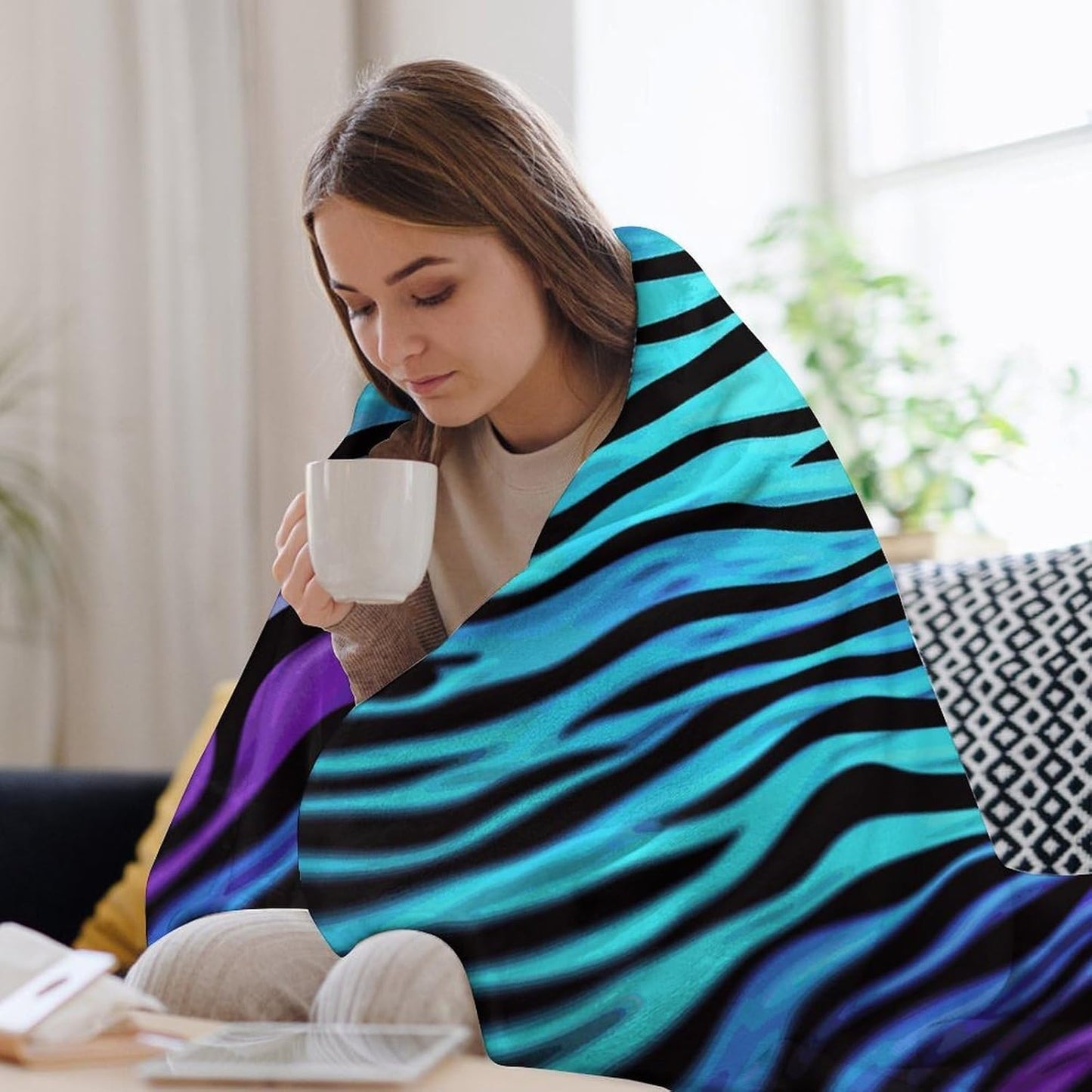 Purple Blue Green Camouflage Zebra Stripes Blanket Super Soft Lightweight Throw Blanket Cute Cozy Warm Bed Blanket Decorative Fuzzy Blanket All-Season Home Decor Gift for Sofa Couch Living Room 50"*60