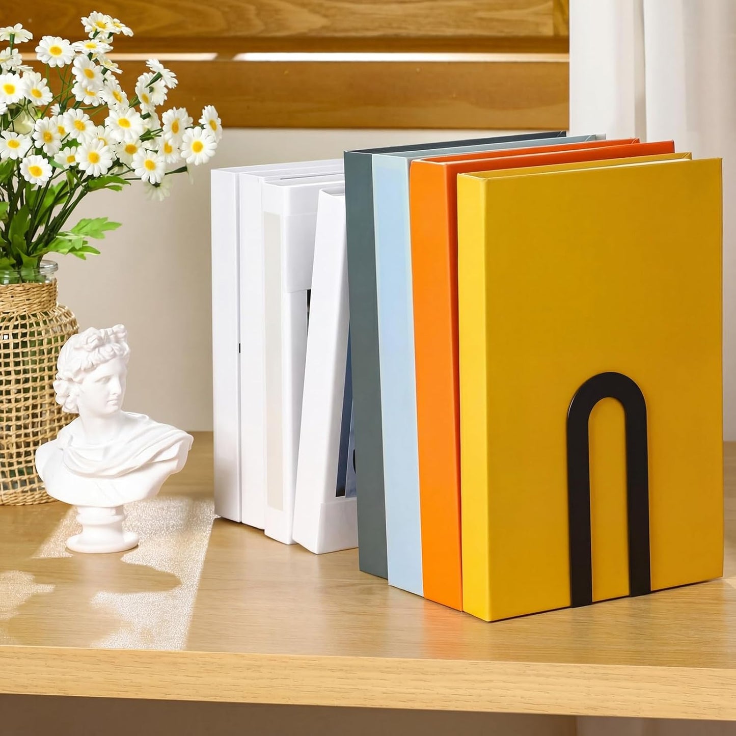 Chunful 12 Pcs Modern Metal Book Ends for Shelves Decorative Small Bookends Book Shelf Organizer Minimalist Design Stopper to Hold Books for Home Office (Black,5.5 * 3.75 * 2.25inch)