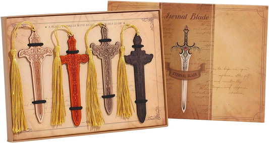 4 Pieces Sword Bookmarks with Tassel, Vintage Bookmarks for Reading, Personalized Wooden Bookmark, Unique Pattern Bookmark Engraved, Birthday Gift for Men, Women, Girls, Boys