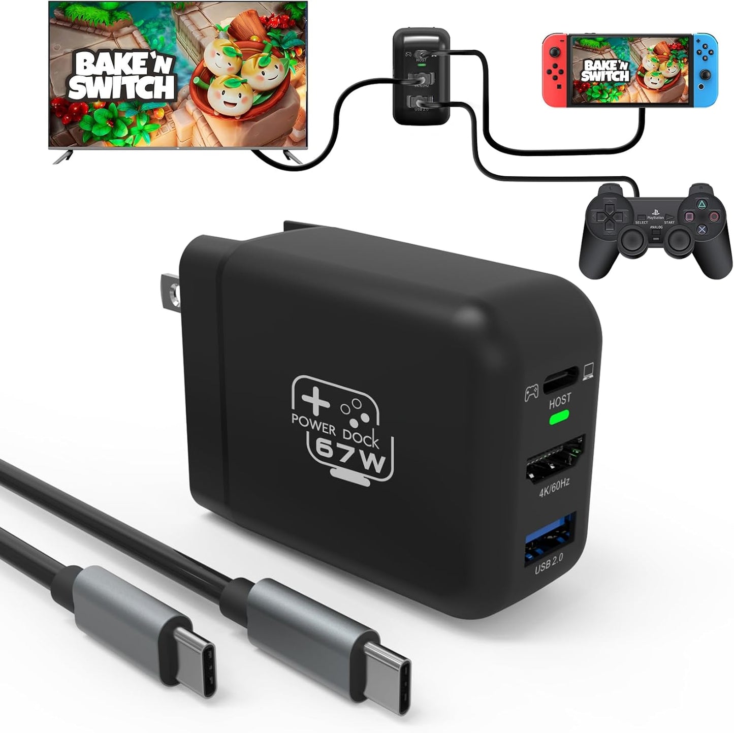 Mirabox 67W Portable Switch Dock Charger for Nintendo Switch, Compatible with OLED/Steam Deck/ROG Ally/Samsung Dex/iPad/MacBook, 4K 60Hz USB C TV Docking Station, with Charging and HDMI Output