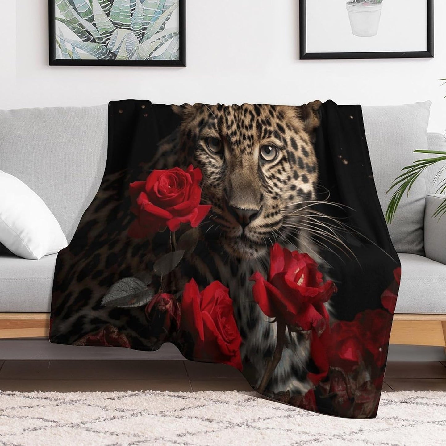 Rose Leopard Throw Blanket for Couch Super Soft Warm Lightweight Throw Blankets Cozy Flannel Bed Blanket Cute Decorative Blankets for All Seasons Home Decor Gift 30"*40"（76 * 100cm）