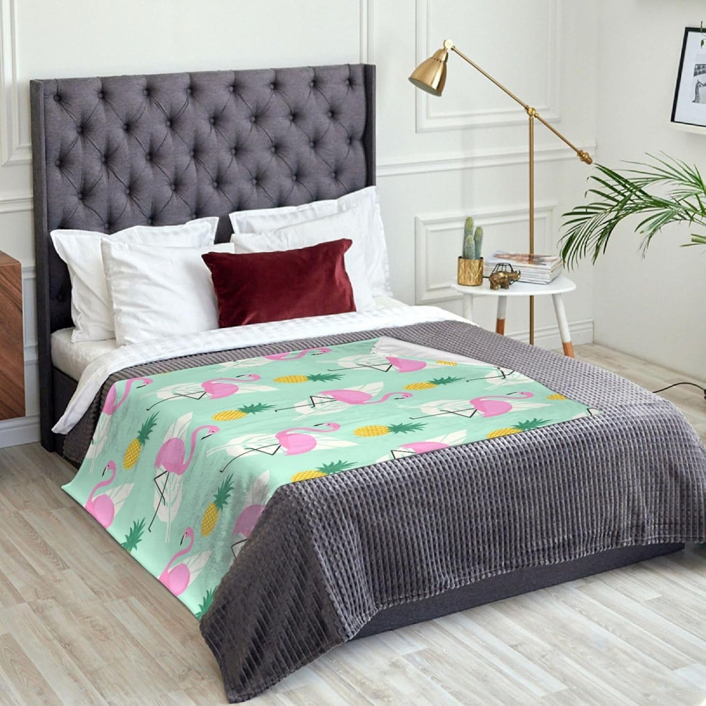 Pink Flamingo Pineapples Palm Blanket Soft Lightweight Throw Blankets Cozy Flannel Bed Throws for Sofa Couch Travel Home Room Bedroom Decor Gifts for Boys Girls Kids Adults 60"x50"