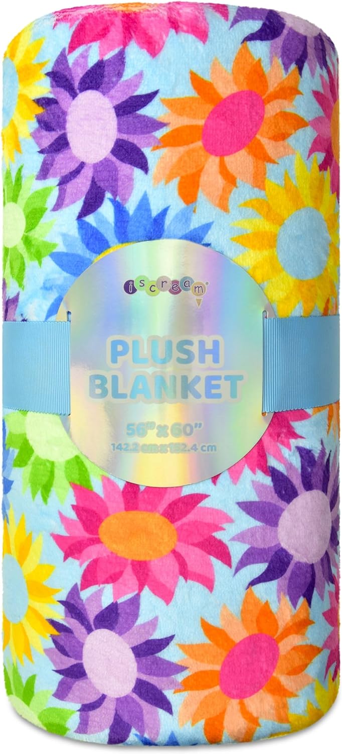 iscream Bold Boho Silky Soft Plush 56" x 60" Fleece Throw Blanket - Rainbow Sunflowers