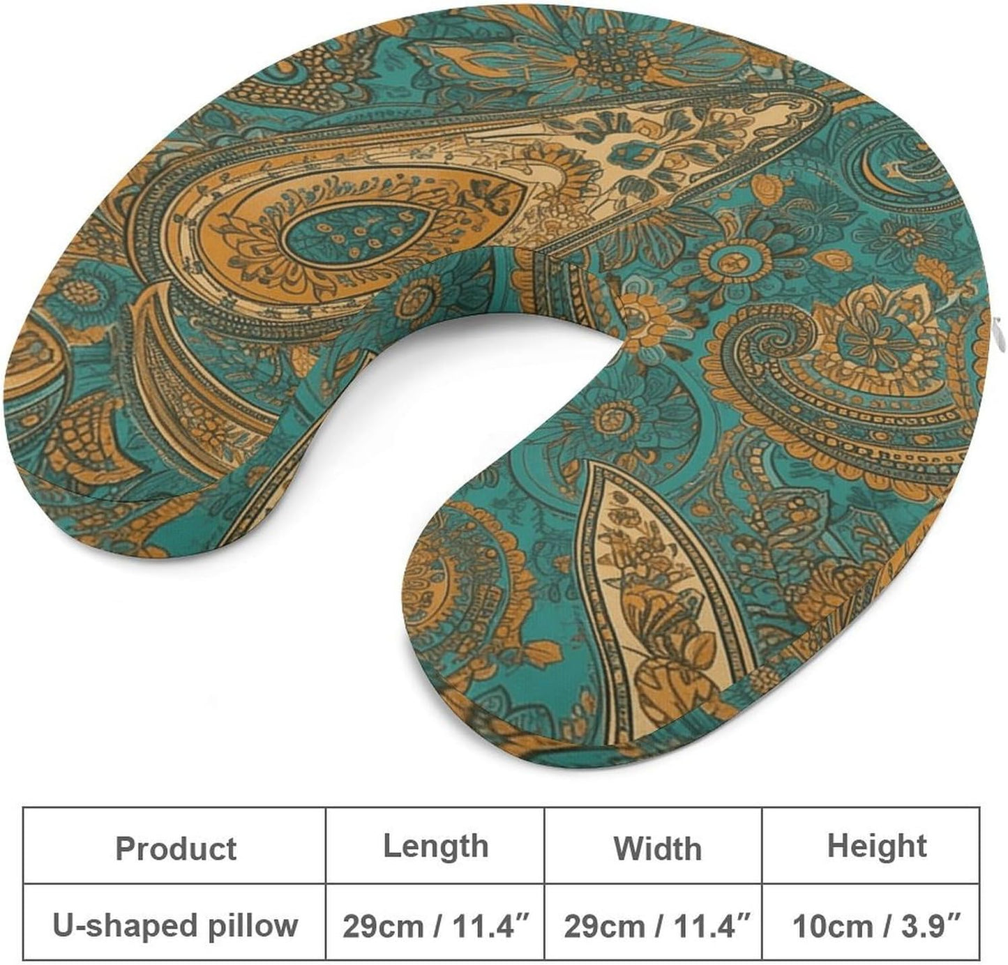 Yellow Paisley Pattern Neck Pillow Memory Foam U Shaped Pillows Portable Pillows for Shoulder Travel Head Support Pillow with Concealed Zipper for Airplane Car Home Office