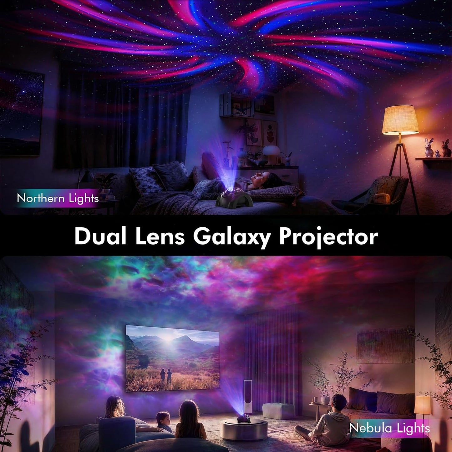 Rossetta Dual Lens Galaxy Projector, Star Projector for Bedroom with 58 Light Effects, Night Light Projector with White Noise & Bluetooth Speaker, Remote Timer, Easter Room Decor Gift for Kids Adults
