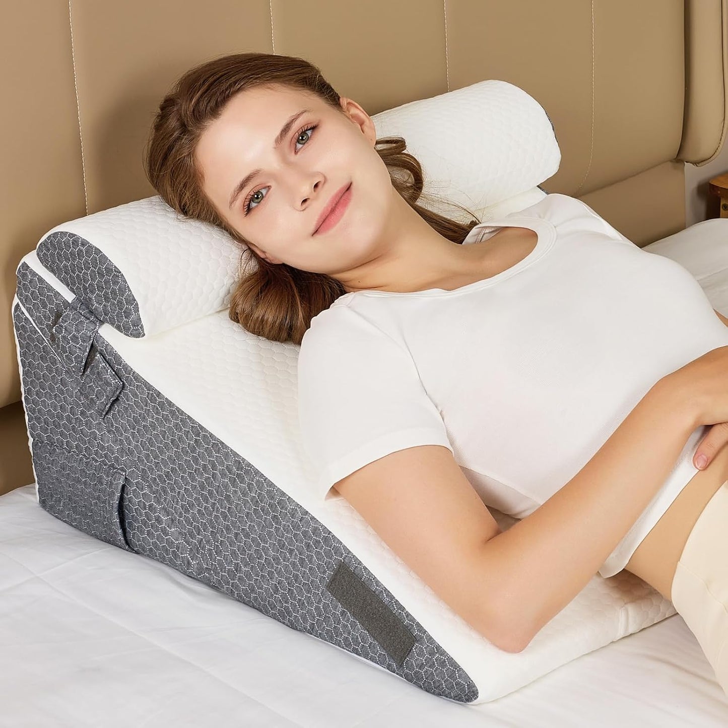 3-Piece Adjustable Bed Wedge Pillow Set for After Post Surgery,10-in-1 Orthopedic Foam Wedge Pillow Headboard Support for Acid Reflux, Sleeping,Snoring, Back & Leg Pain Relief