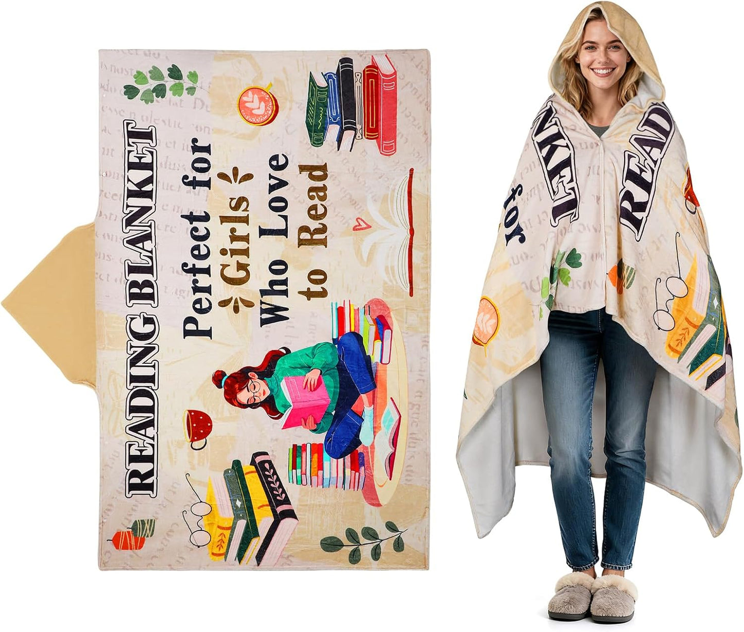 ANPHSIN Book Lovers Gifts for Women Readers - 47" x 73" Flannel Thick Warm Wearable Blanket
