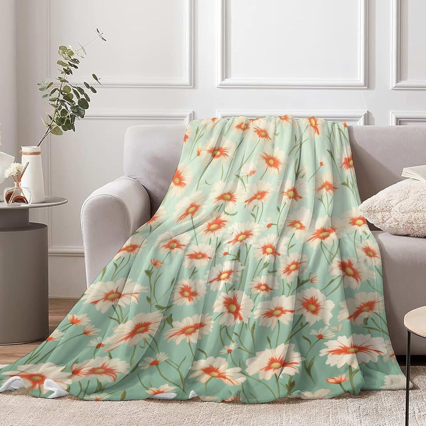 Yellow White Daisy Flannel Throw Blanket, 50×60in - 340GSM Cozy Lightweight Thick Flowers Floral Blanket - Christmas Birthday Gifts for Women, Men and Kids Bedroom Living Room Couch Sofa Decor
