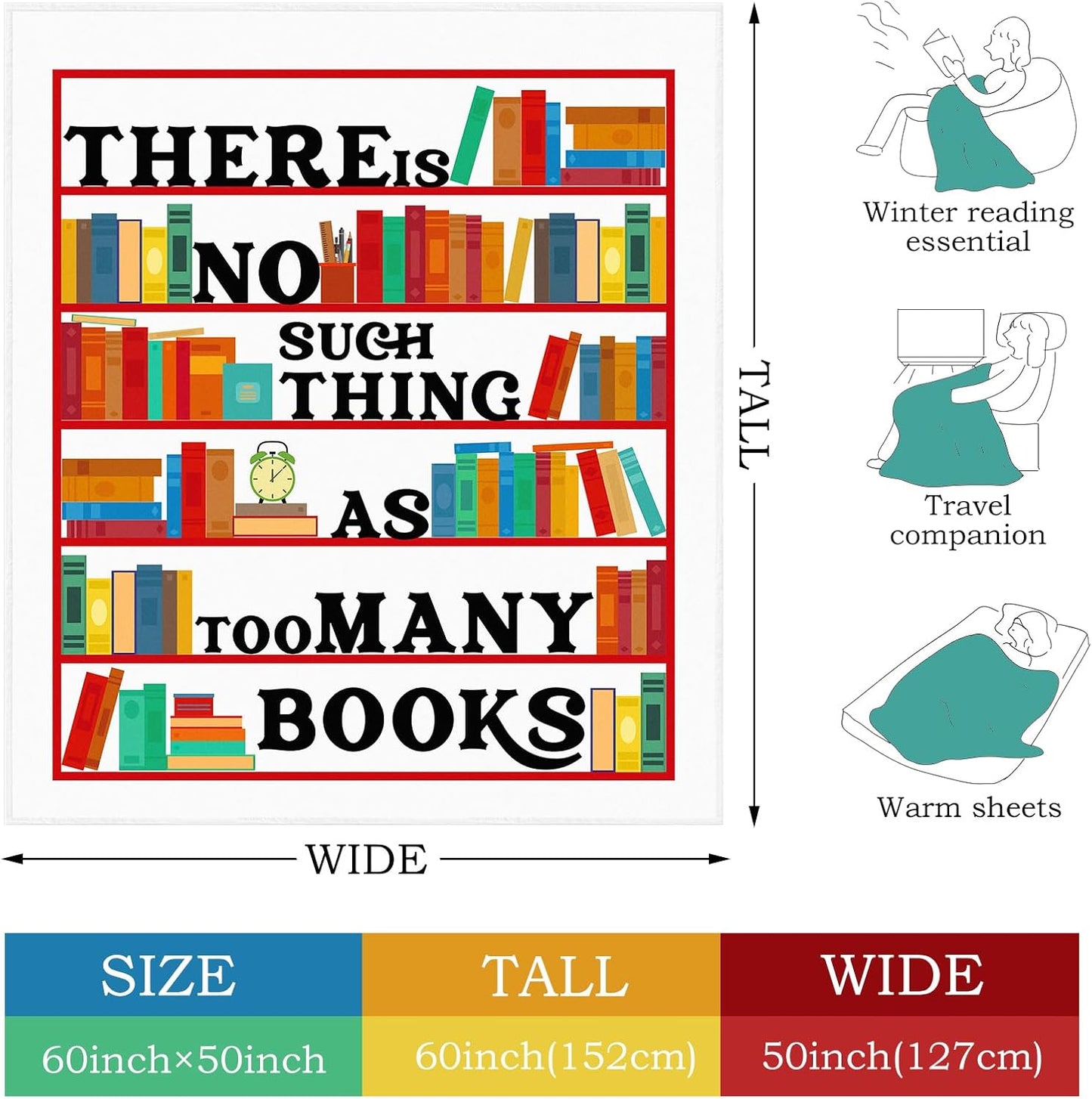 Preboun Book Lovers Gifts Flannel Blanket Librarian Blanket 60" x 50" Bookworm Book Accessories for Reading Lover Writers Club Gifts for Birthday