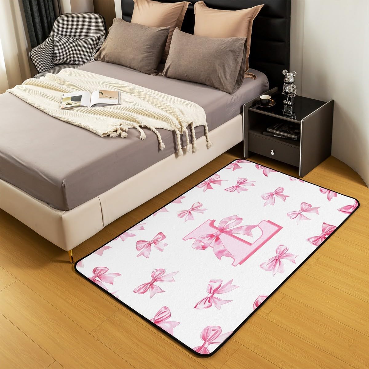 Erosebridal Initial Letter L Area Rug for Kids Teen Women,Pink Bow Girls 4'11" x 3'3" Carpet Kawaii Girly Bowknot Indoor Floor Mat Princess Style Romantic Bow Decorative Rug