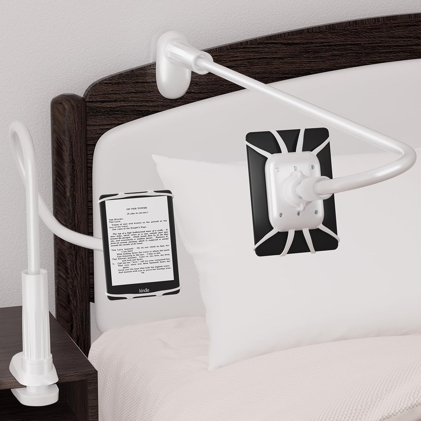 Gooseneck Kindle Holder for Reading in Bed - [Case-Friendly] Phone Holder for Bed, Kindle Paperwhite Stand Accessories, Overhead Cell Phone Clamp Mount for Desk, for Tablets 4-10 inches