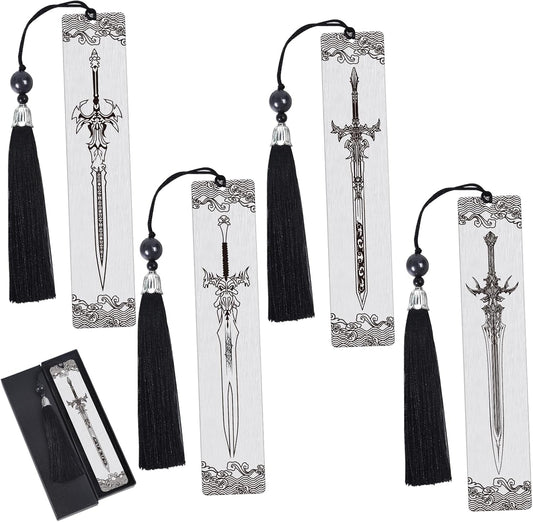 Sword Metal Bookmarks Gifts - 4PCS Cool Sword Bookmark for Book Lovers, Fantasy Book Accessories for Reading Women Men, Graduation Thanksgiving Christmas Bookish Birthday Gifts