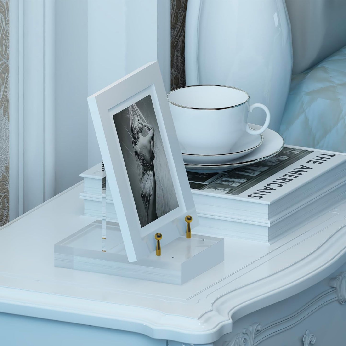 Acrylic Easel Display Stand with Adjustable Gold-Toned Hardware for Pictures, Crystal Clear Acrylic Stand with Floating Appearance for Cookbook, Invitation and Plates, 2-Packs