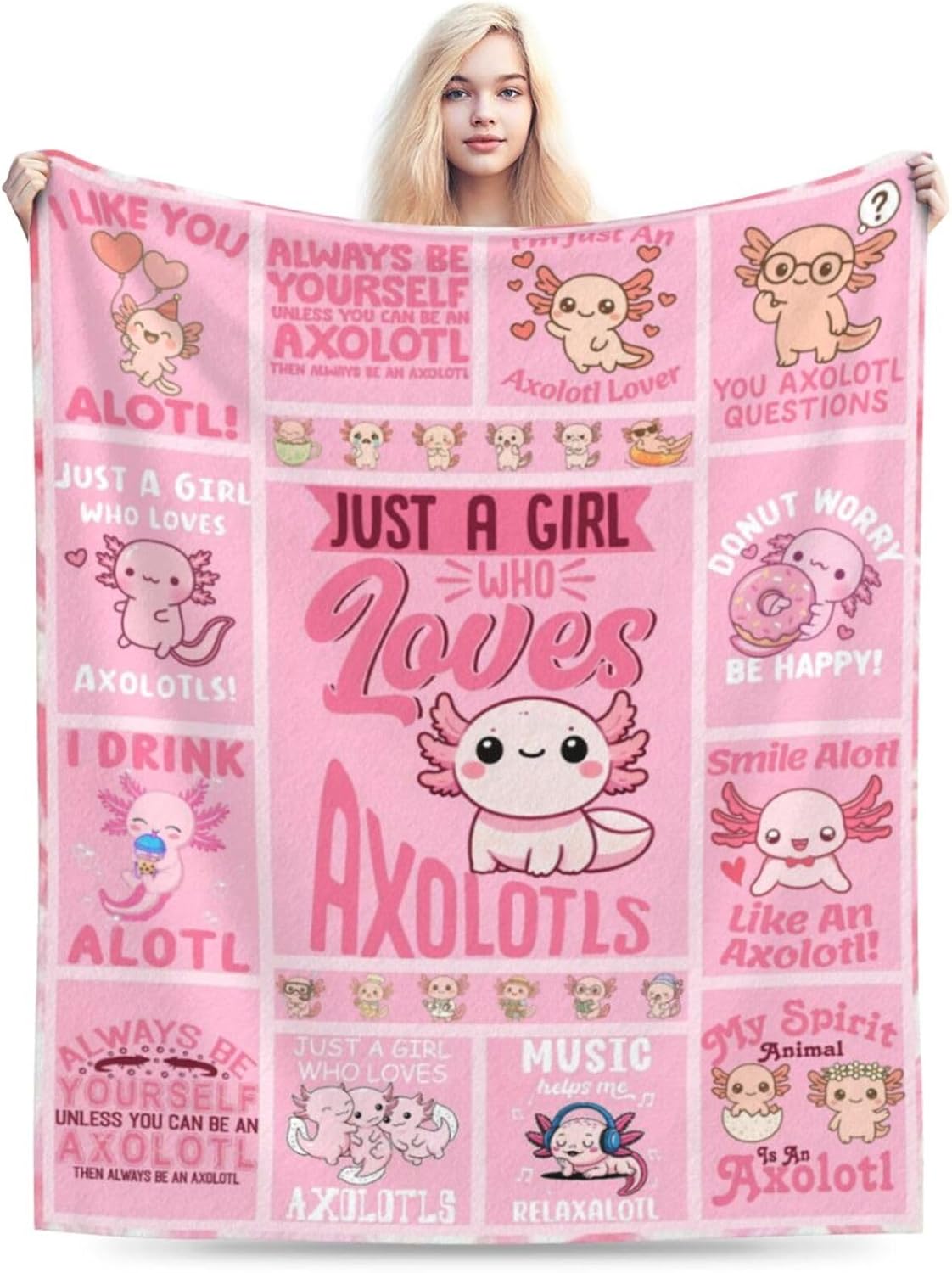 Axolotl Blanket Super Soft Warm Cozy Axolotl Flannel Throws Cute Patchwork Blankets Sofa Couch Room Decor Bedding Gifts 50"x40"
