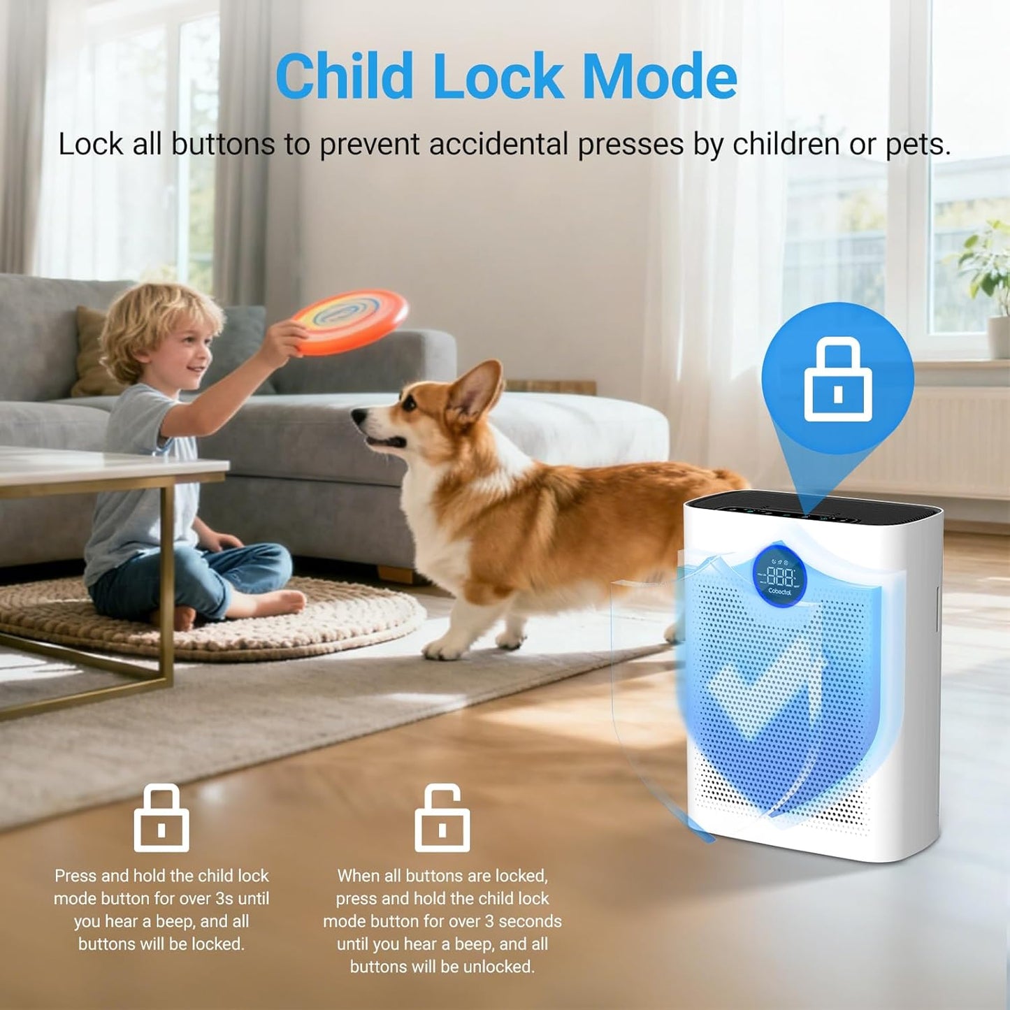 Air Purifiers for Home Large Room Up to 2216 Ft², Cobectal Pet Air Cleaner with 3-in-1 Filter, PM2.5 Air Quality Sensor, Aroma Function, Room Air Purifier for Home, Office, RVs, White