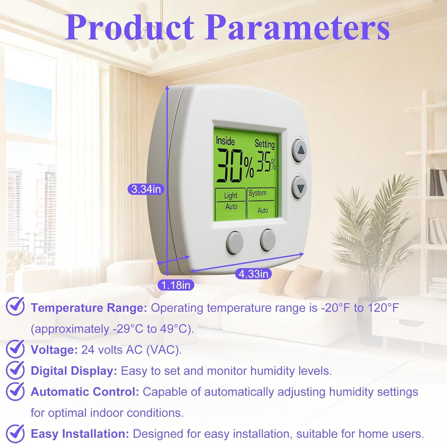 H6062A1000 Digital Humidistat/Dehumidistat Compatible with Honeywell H6062A1000 HumidiPro, OEM Upgrade H6062A1000/U Digital Humidistat, Smart LCD Display Humidity Control for Home and Indoor. -2 Year