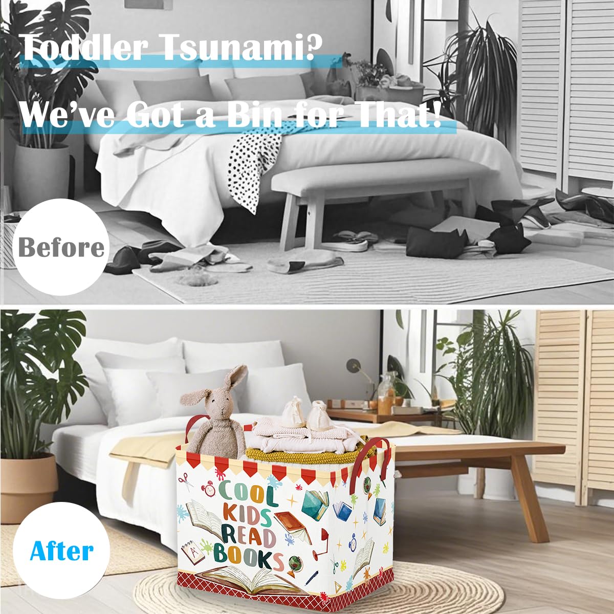 Runtoo Cool Kids Read Books Storage Bins Inspirational Quotes Book Basket Toys Box Organizer for Kids Nursery Classroom Baby Book Shelf
