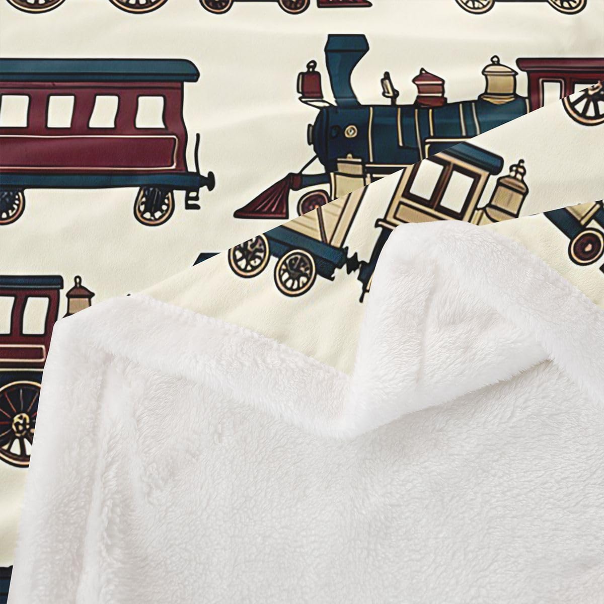 Feelyou Vintage Train Sherpa Throw Blanket for Couch Cartoon Steam Engine Super Soft Cozy Fleece Car Theme Blanket for Winter, Plush Throw Truck Tractor Baby 30"x40" All Season
